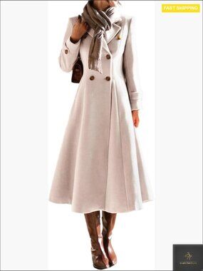 Wool Blend Trench Coat Double Breasted Slim Fit Pea Coat Fall Winter Classic